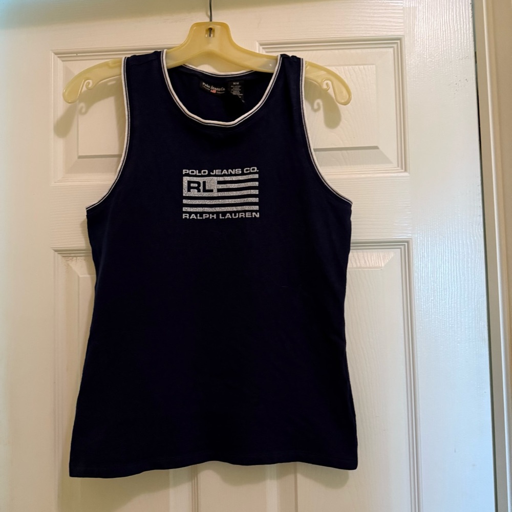 Ralph Lauren Ladies Navy Blue Tank Top with White Logo Medium